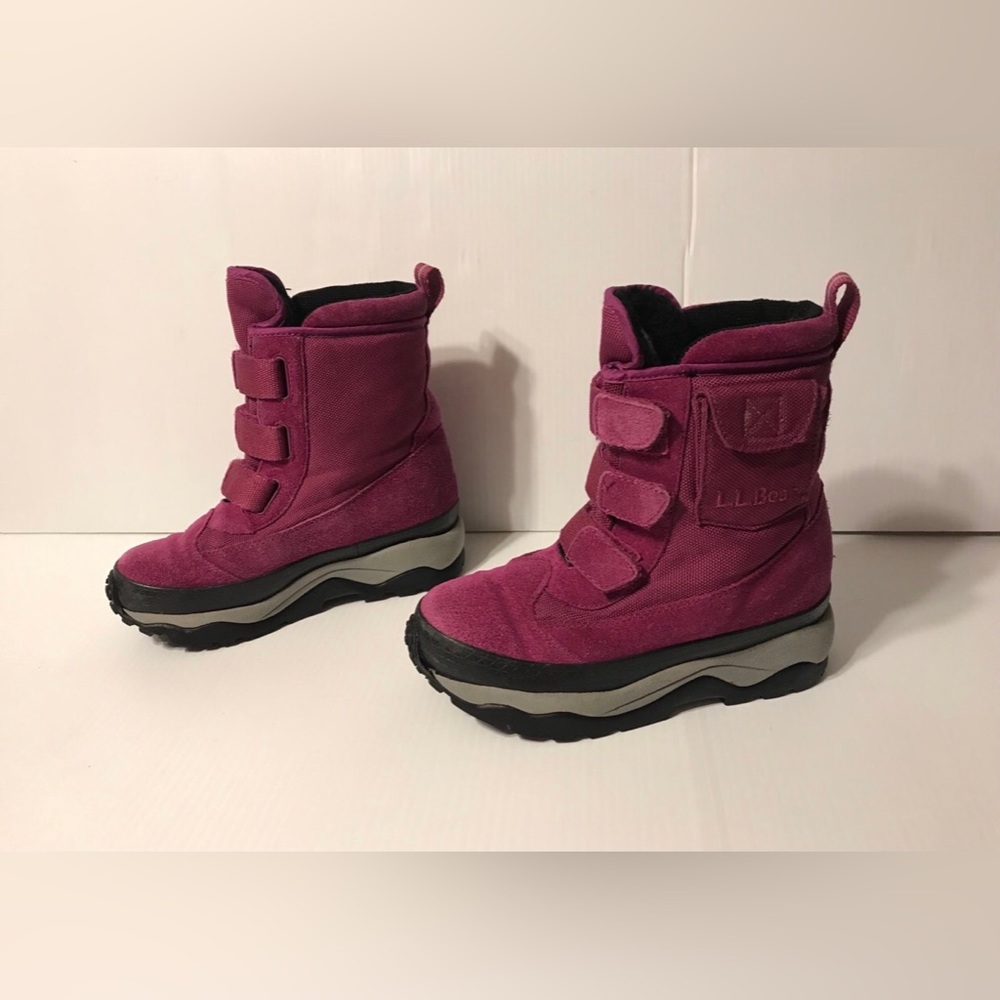 L. L. Bean winter snow boots leather-upper magenta kids girl size 3 - Picture 1 of 10